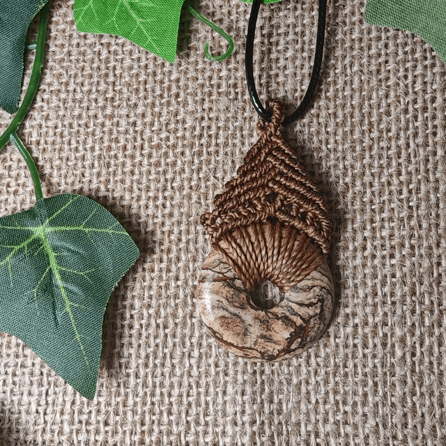 Collier micromacrame jaspe paysage